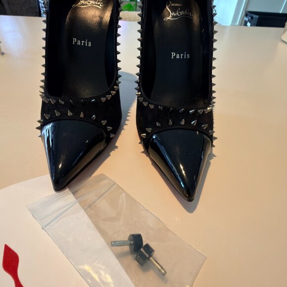 New Christian Louboutin Suede/Patent Leather Duvette Spikes Pumps Size 9 (39) - Picture 4 of 11